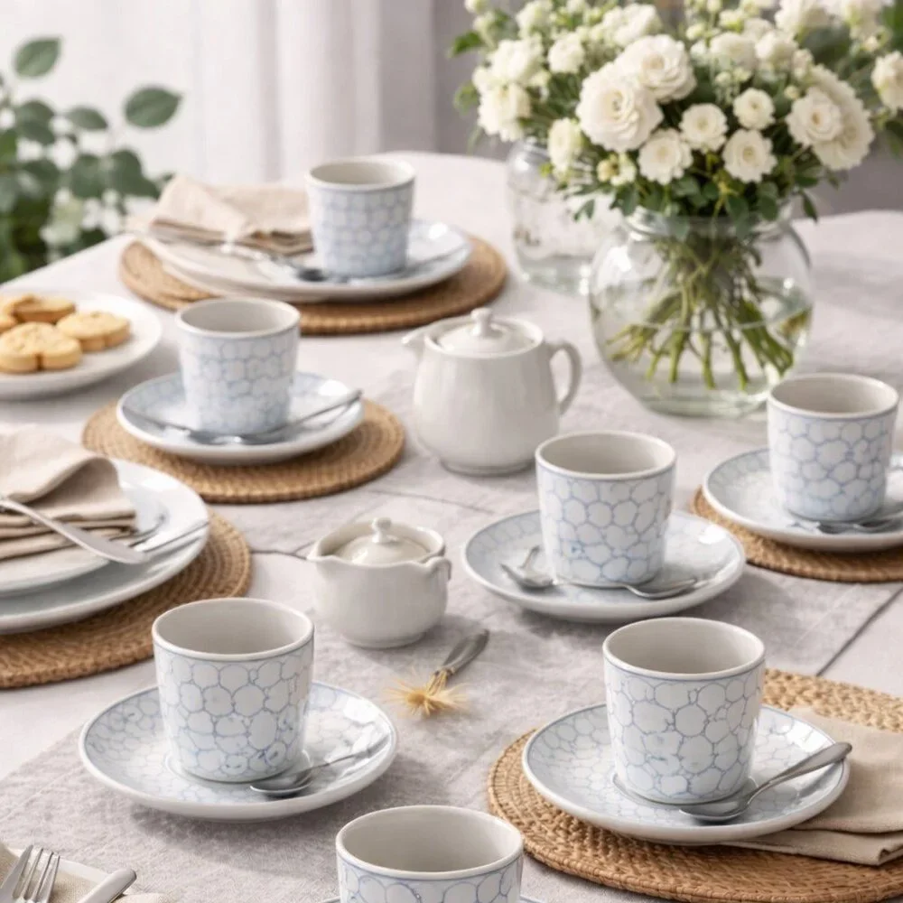 IKEA 17335 Blue Circle Coffee/Teacup with Saucer-2 Piece Replacement Set NEW